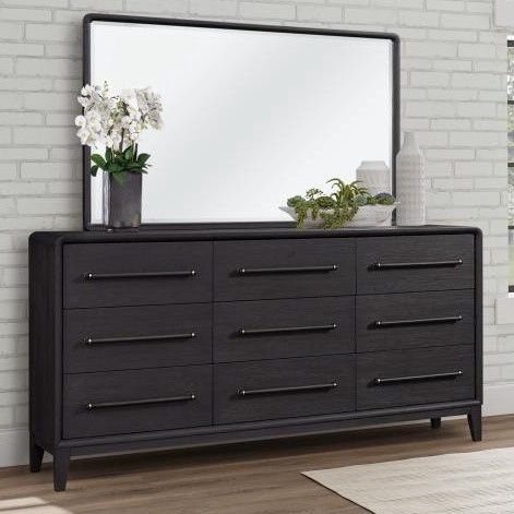 Elure Dresser w/ Rectangle Wood Mirror- Peppercorn