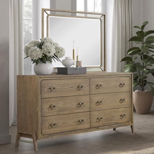 Elure High Leg Dresser w/ Wood &amp; Metal Mirror