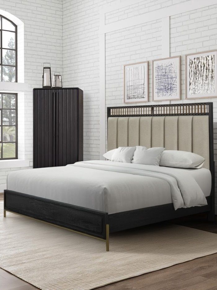 Elure Queen Upholstered &amp; Strap Panel Bed- Peppercorn