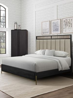 Elure Queen Upholstered &amp; Strap Panel Bed- Peppercorn