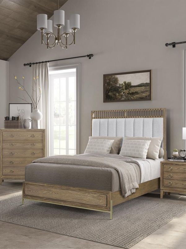 Elure King Upholstered &amp; Strap Panel Bed- Latte