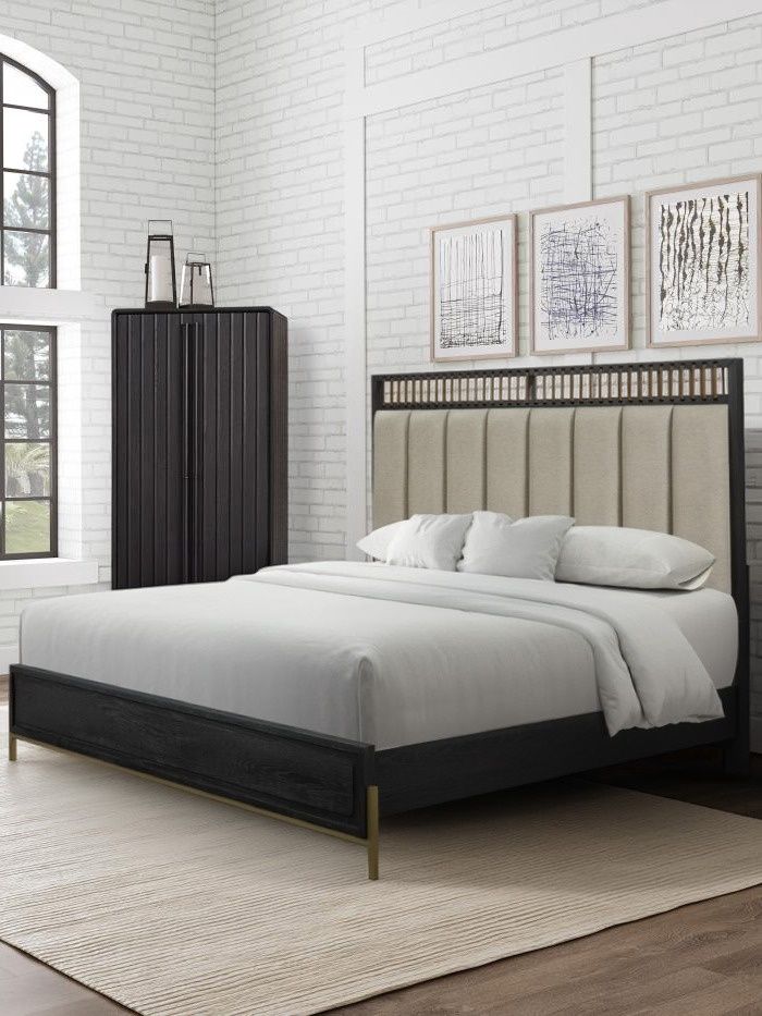 Elure King Upholstered &amp; Strap Panel Bed- Peppercorn