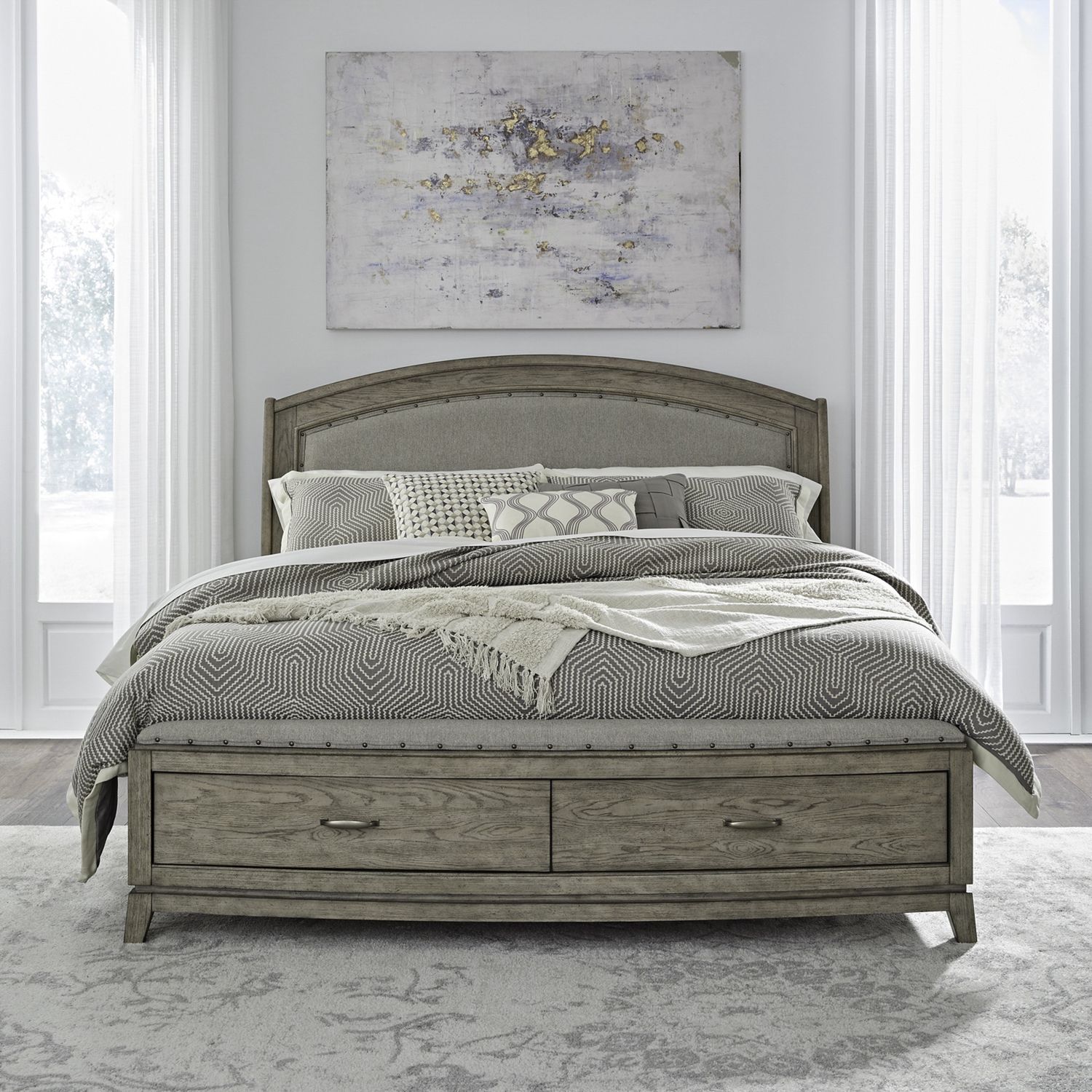 Avalon Queen Upholstered Storage Bed- Burnished Beige