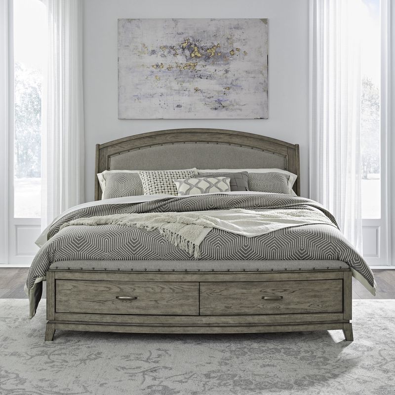 Avalon Queen Upholstered Storage Bed- Burnished Beige