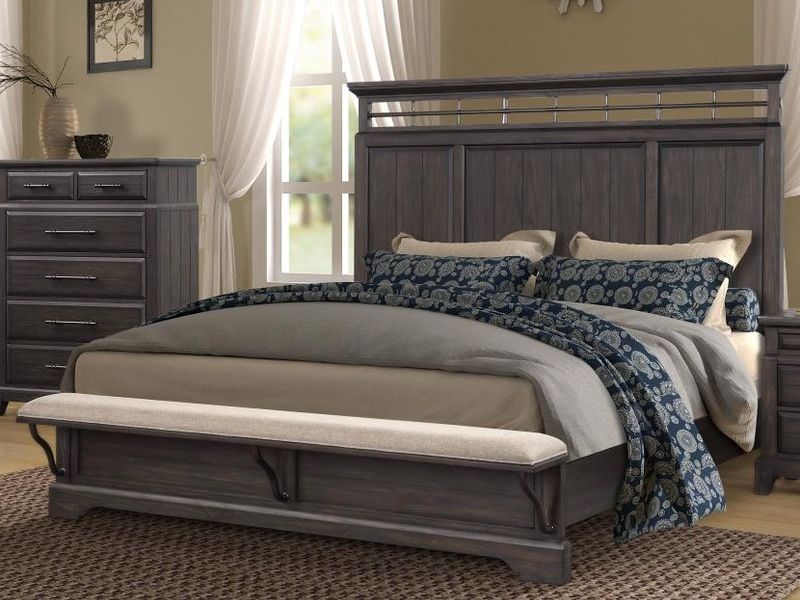 Bellamy Lane Coffee Panel Bed w/ Bench- Queen