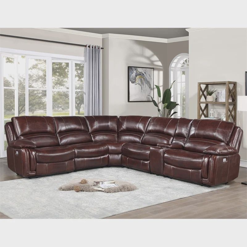 Denver 6pc Power Reclining Sectional w/ Headrest- Brown