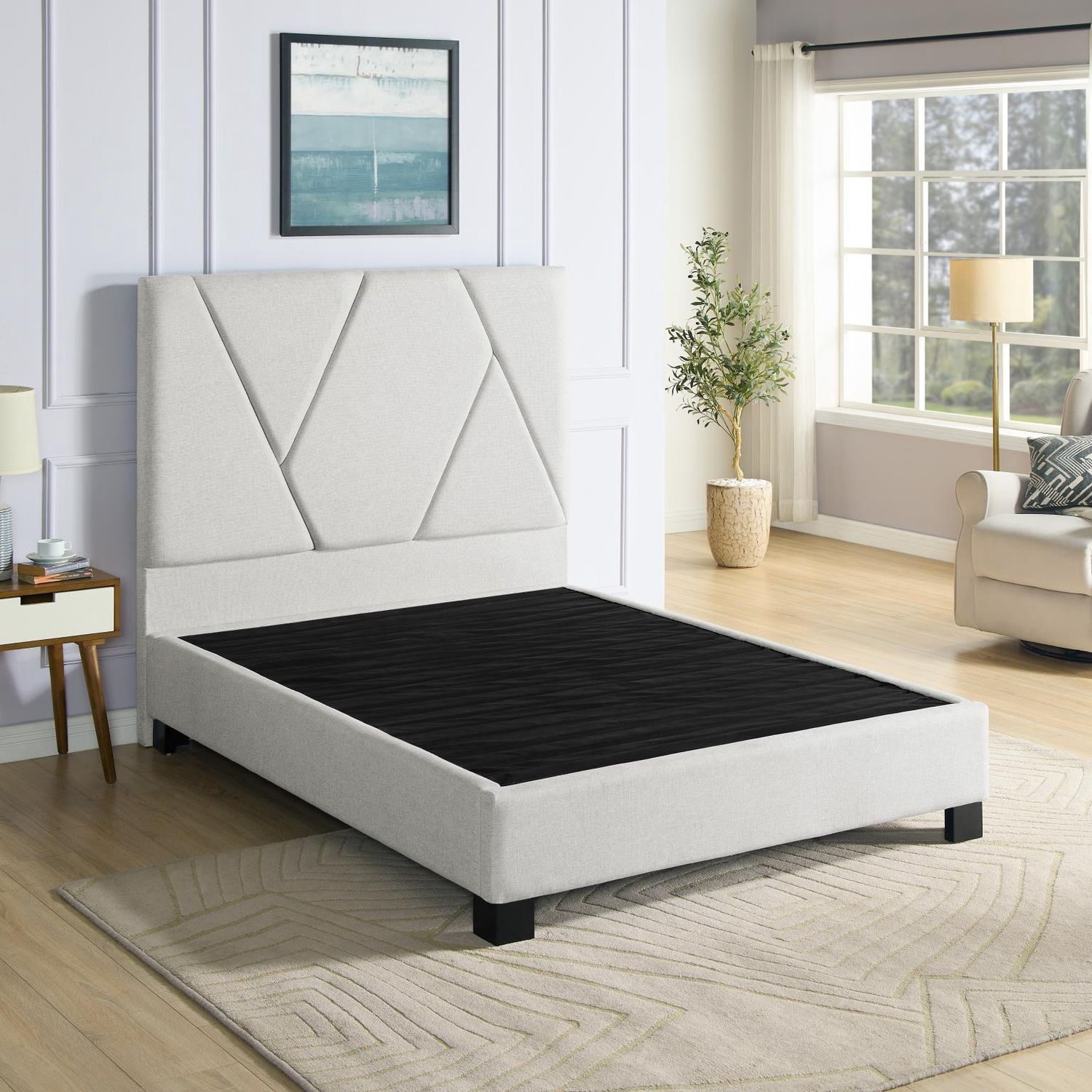 King Modern Upholstered Bed- Oat