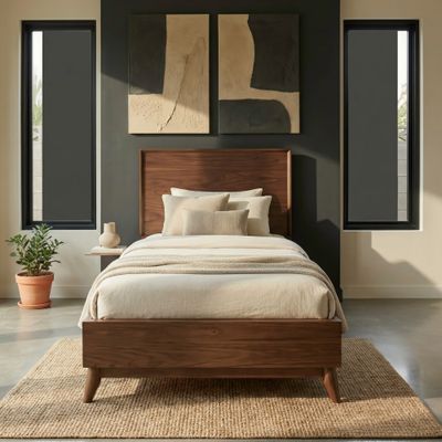 Century Modern Twin Platform Bed - Satin Walnut