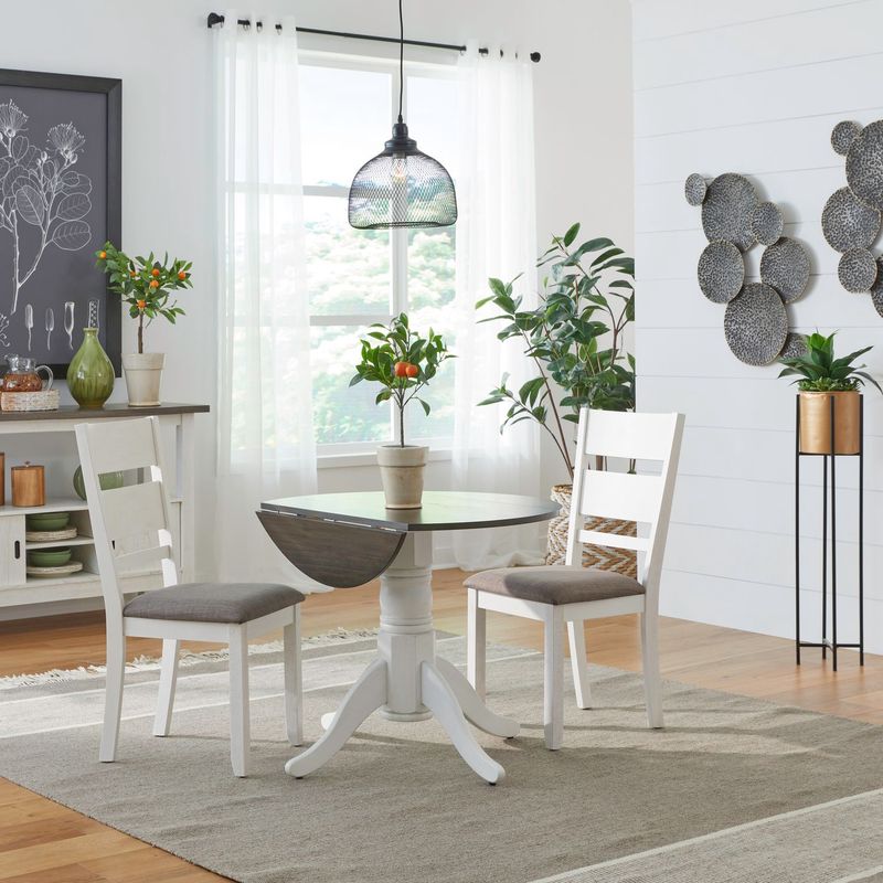 Brook Bay 3 Piece Drop Leaf Table Set- Textured White w/ Carbon Gray Tops