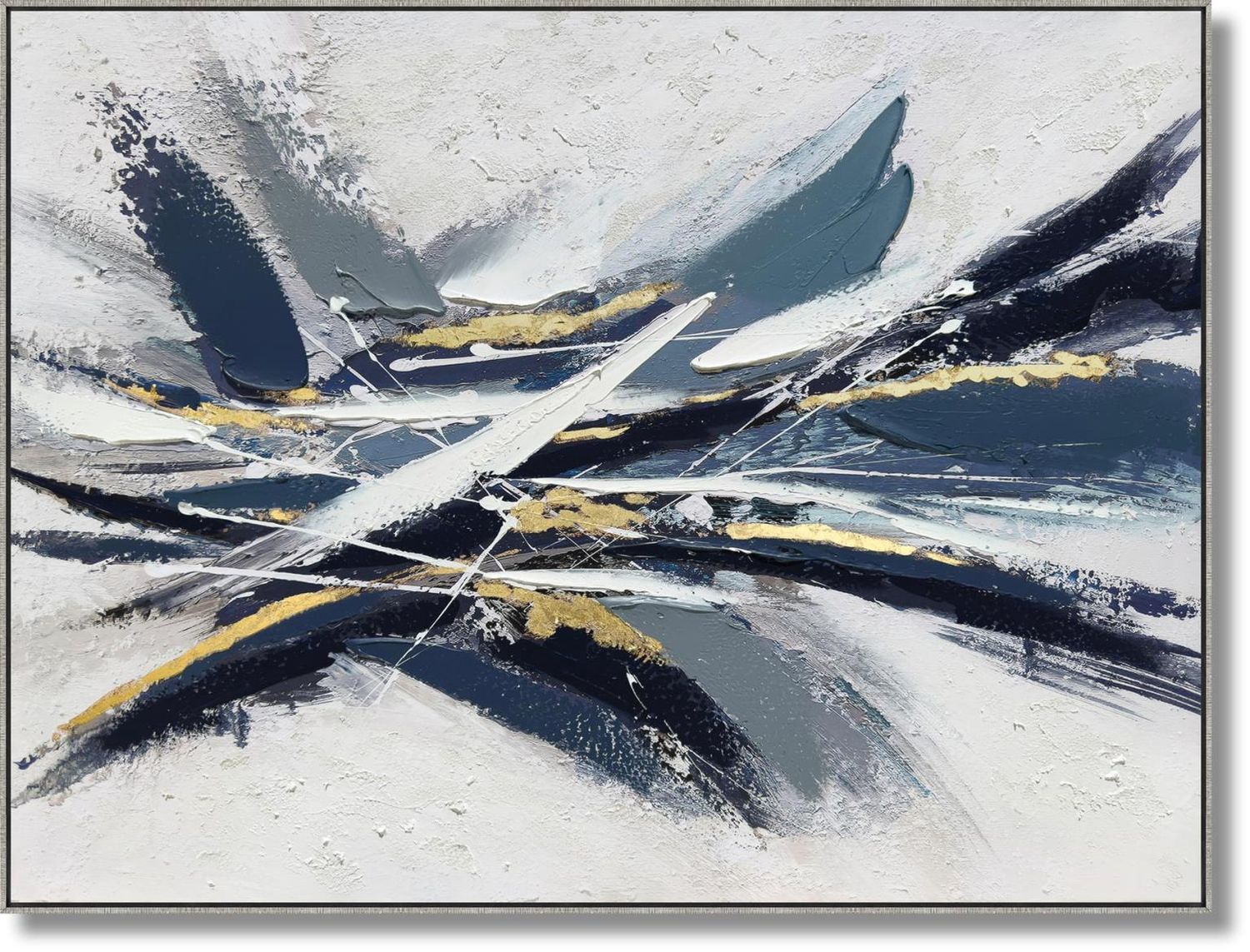 Gold Streaked Midnight Abstract |Hand-Painted Canvas in Frame