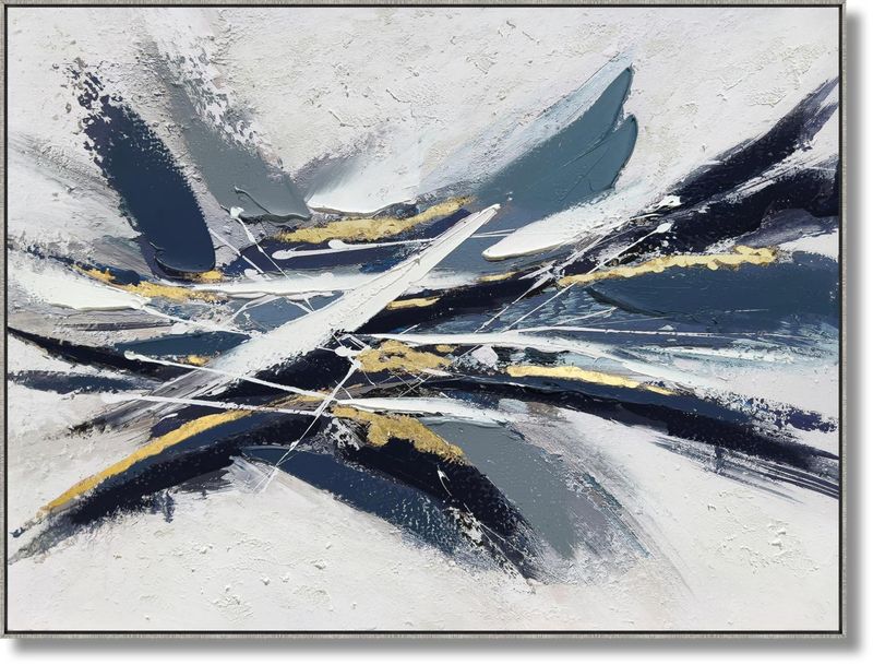 Gold Streaked Midnight Abstract |Hand-Painted Canvas in Frame