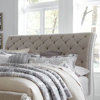 Magnolia Manor King Upholstered Sleigh Bed - Antique White