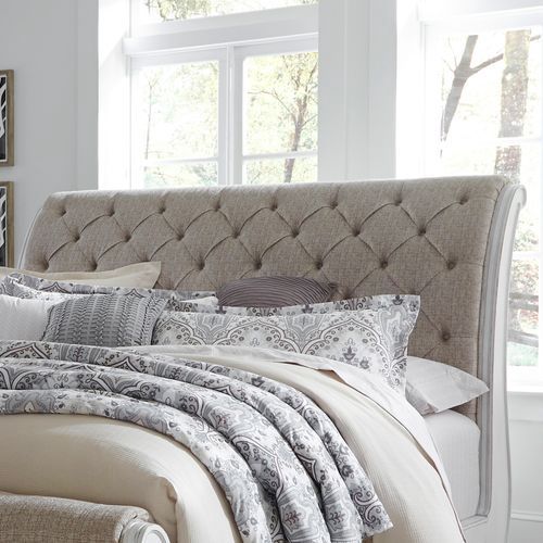 Magnolia Manor King Upholstered Sleigh Bed - Antique White