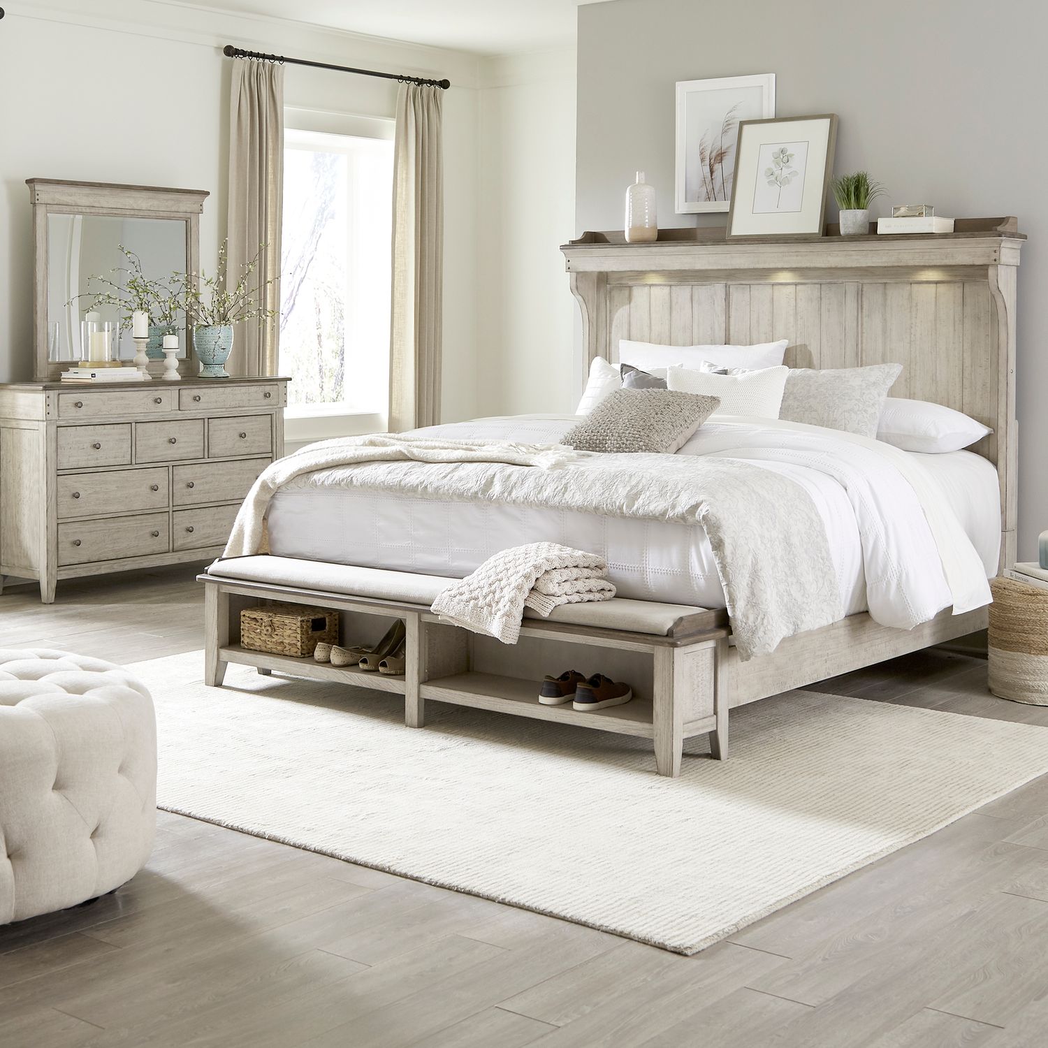 Ivy Hollow King California Mantle Storage Bed, Dresser &amp; Mirror