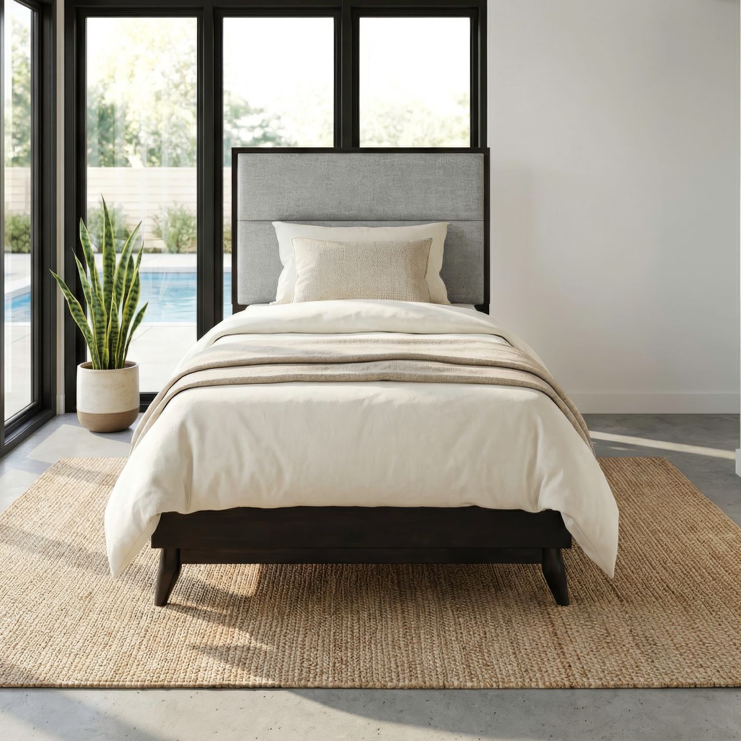 Century Modern Twin Uph Platform Bed - Black Walnut