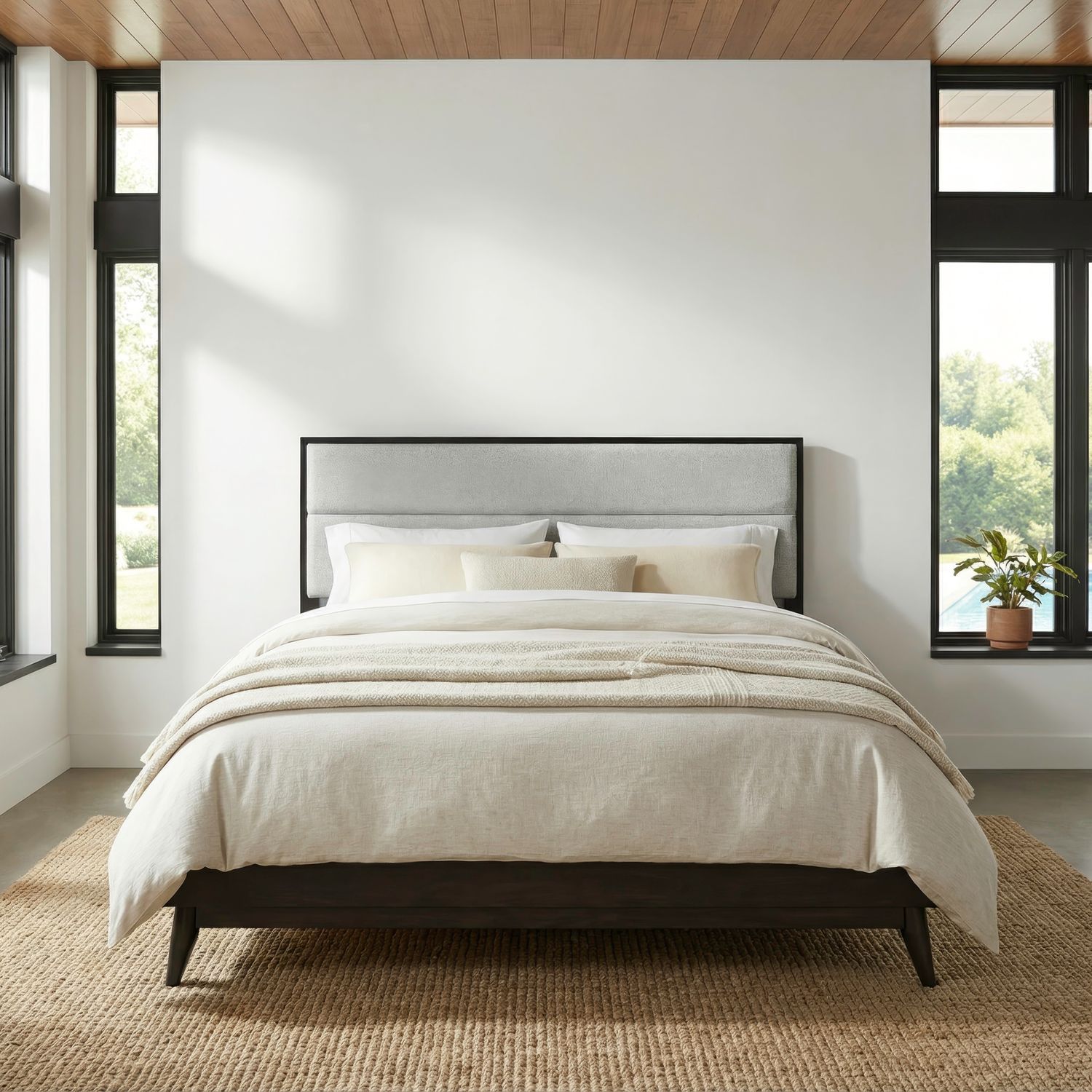 Century Modern King Uph Platform Bed - Black Walnut