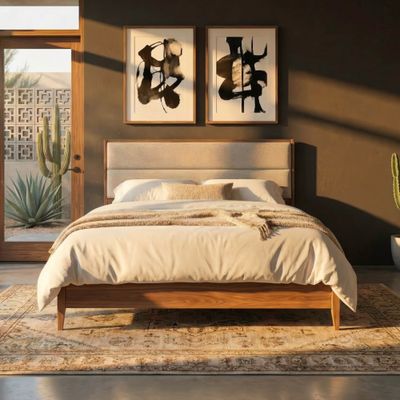 Century Modern Queen Uph Platform Bed - Satin Walnut