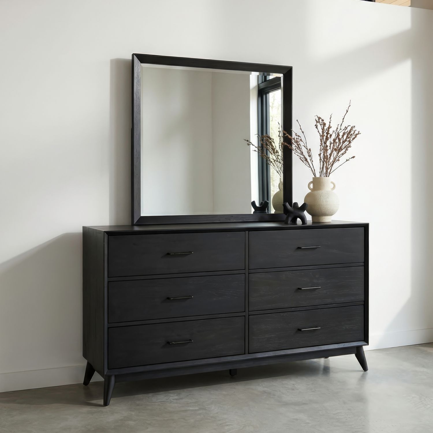 Century Modern Dresser &amp; Mirror - Black Walnut
