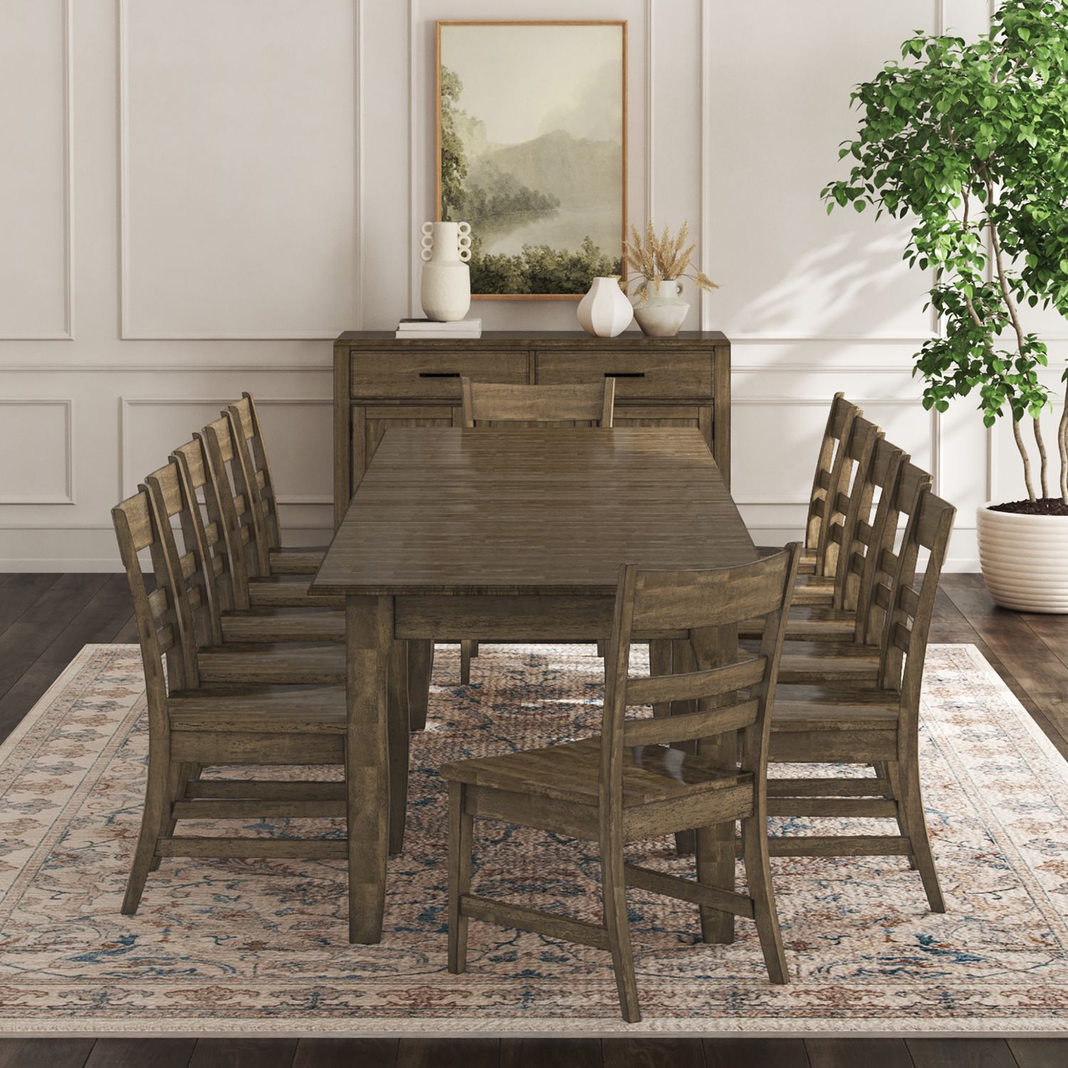 Leucadia Dining Table w/ 10 Wood Seat Ladderback Chairs