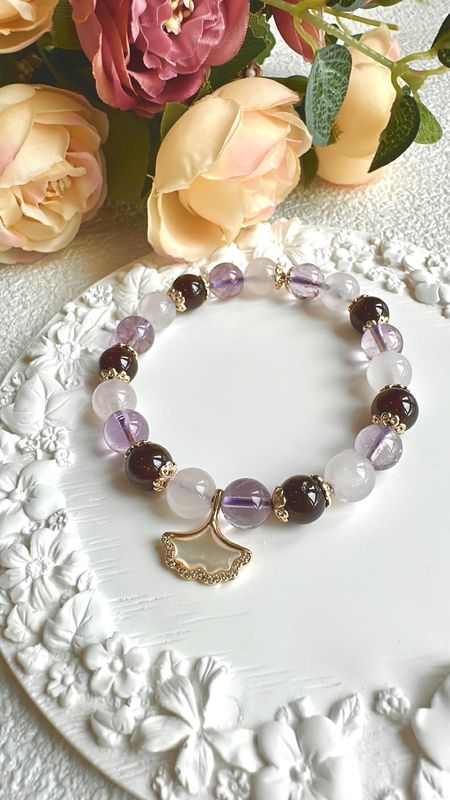 Amethyst with Garnet (gingko charm)