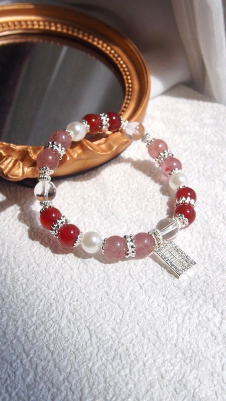 Abacus charm (Strawberry Quartz &amp; Red Agate) in Silver