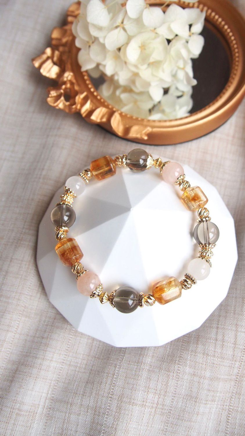 Pink Morganite with Citrine barrel &amp; Smokey Quartz
