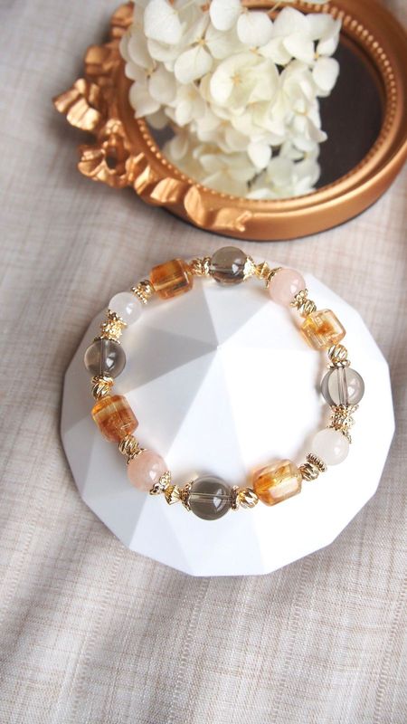 Pink Morganite with Citrine barrel &amp; Smokey Quartz