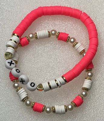 Valentine Clay beaded Bracelets Sets of 2pcs and 3pcs