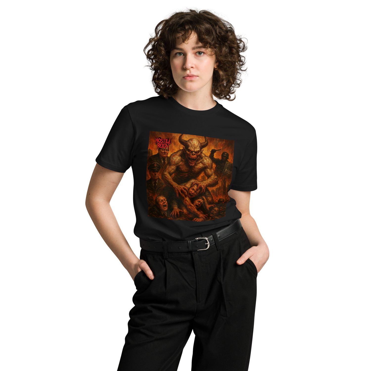 Unisex premium t-shirt METAL EVIL CONTROL AND OPPRESSION HOSTILE REIGN