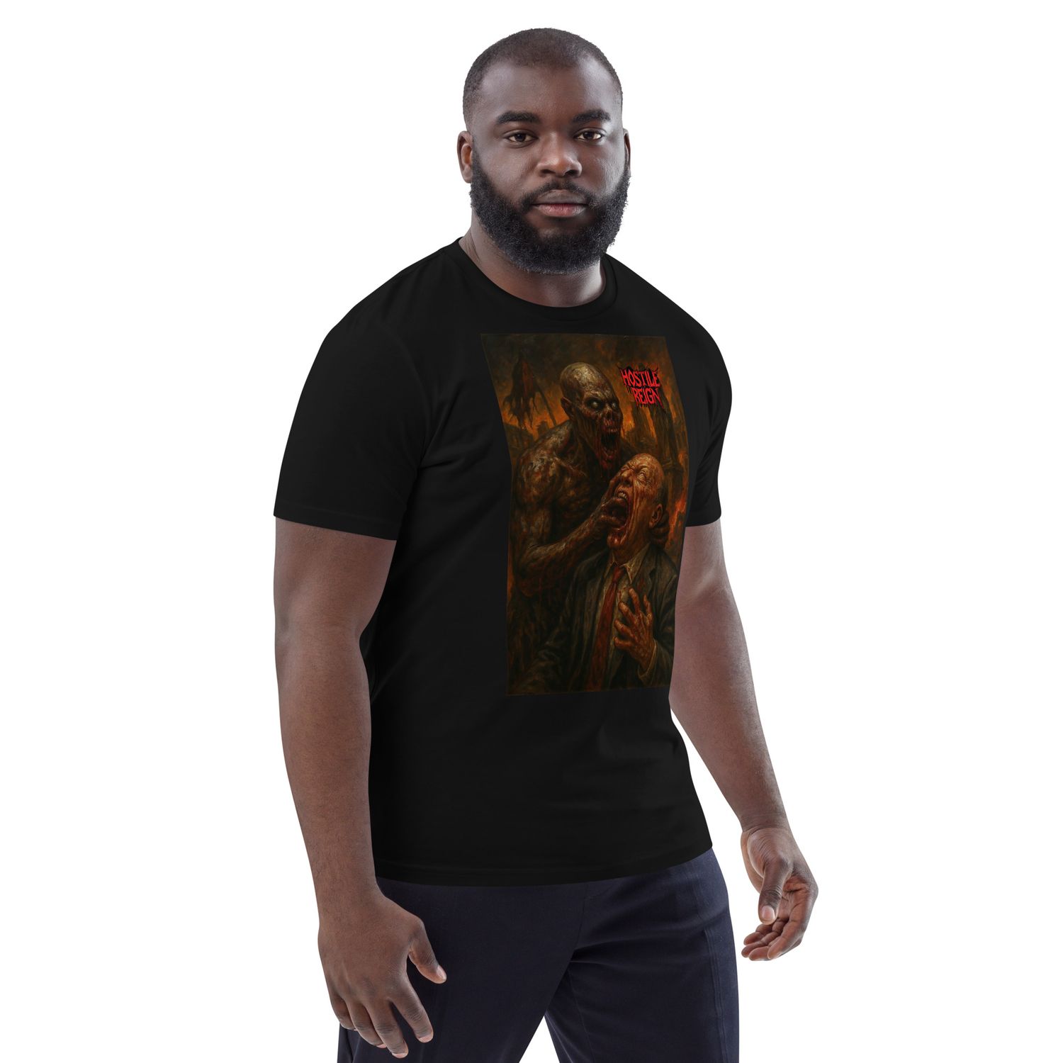 Unisex organic cotton t-shirt METAL FUCK POLITICAL OPPRESSION HOSTILE REIGN