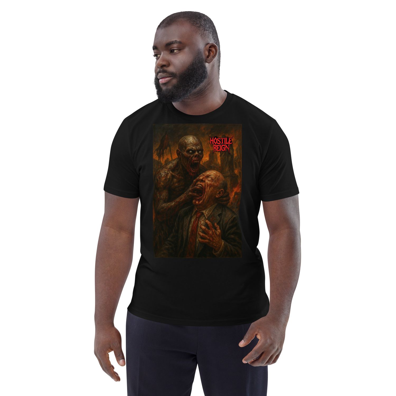 Unisex organic cotton t-shirt METAL FUCK POLITICAL OPPRESSION HOSTILE REIGN