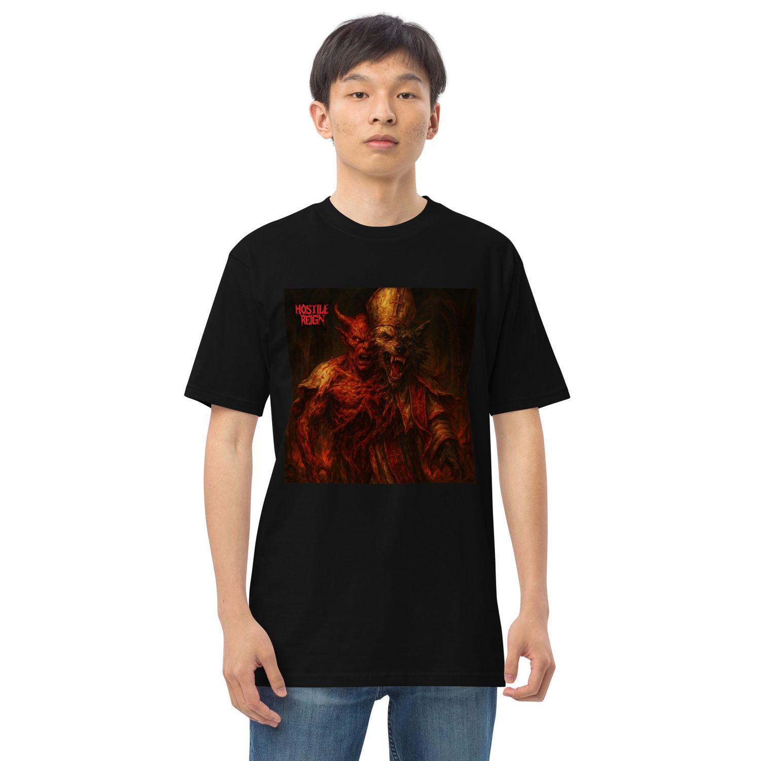 Men’s premium heavyweight tee METAL BRUTAL TWO FACES RELIGION HOSTILE REIGN