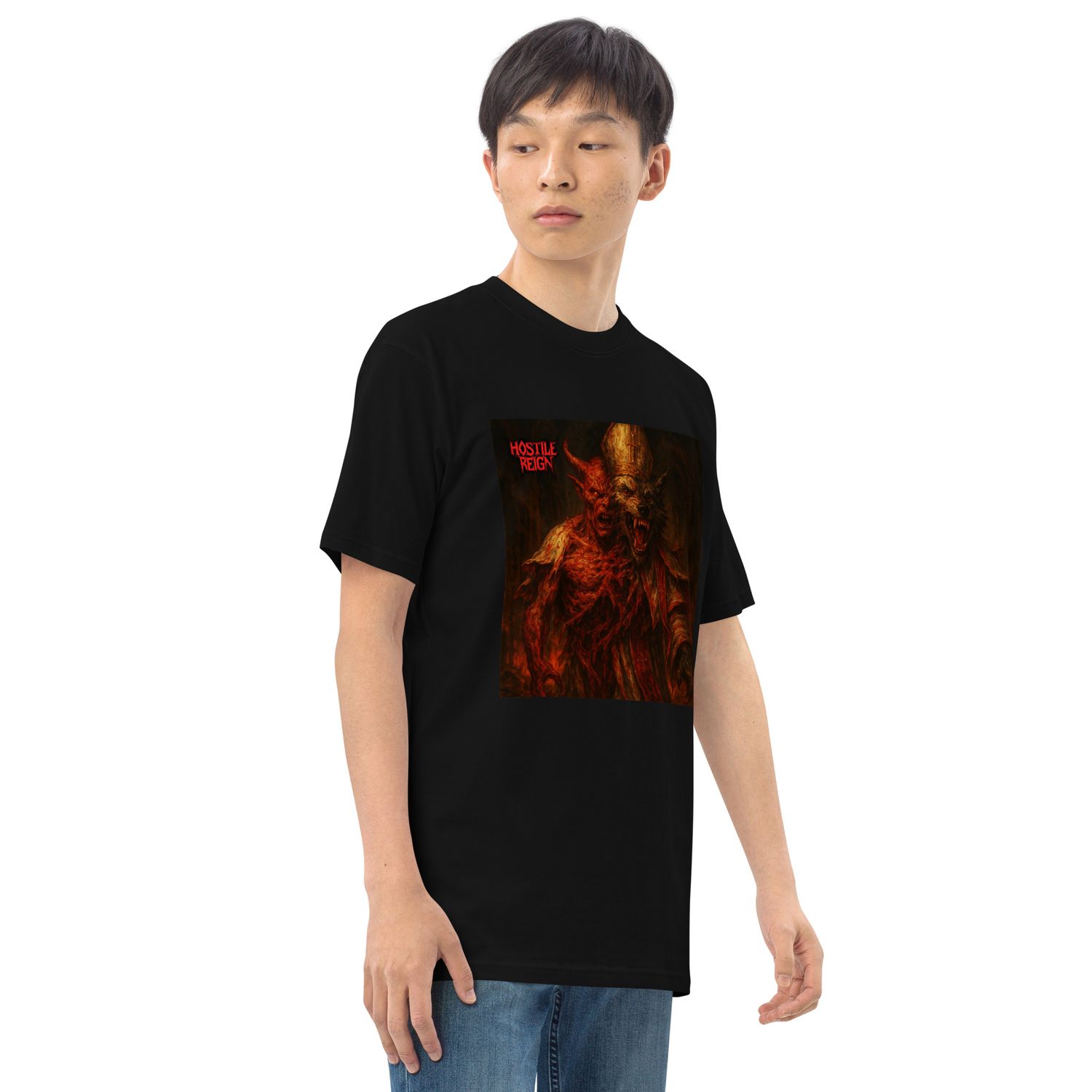 Men’s premium heavyweight tee METAL BRUTAL TWO FACES RELIGION HOSTILE REIGN