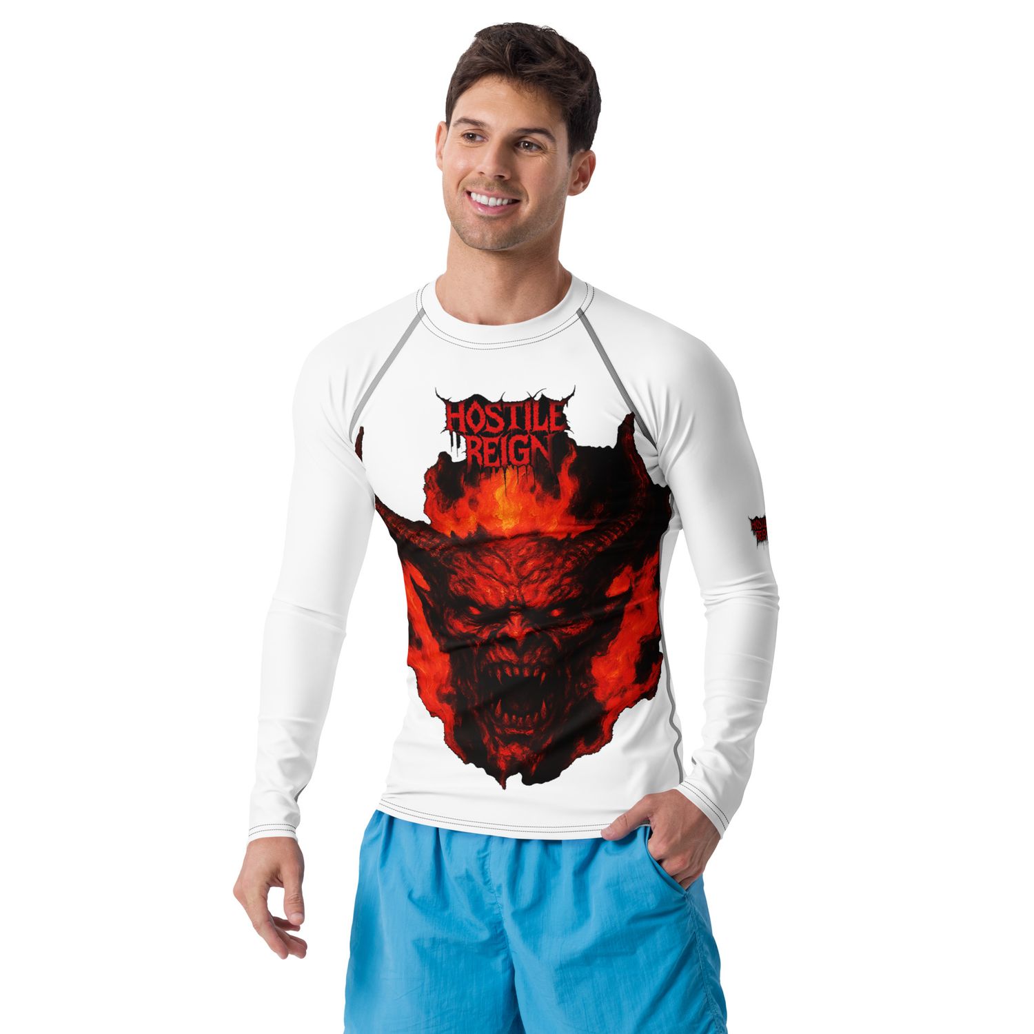 Men&#39;s Rash Guard full over print METAL EVIL VORAK HEAD HOSTILE REIGN