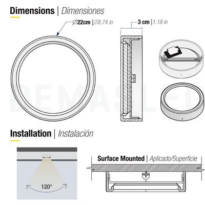 Round White LED Panel of 8.74in, 18W 1440lm Neutral White, Surface