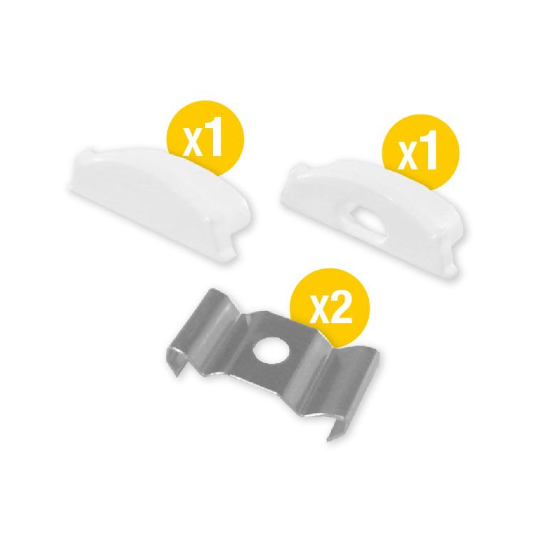 Kit of 2 Caps and 2 Clips for Aluminum Profile per-13-2m