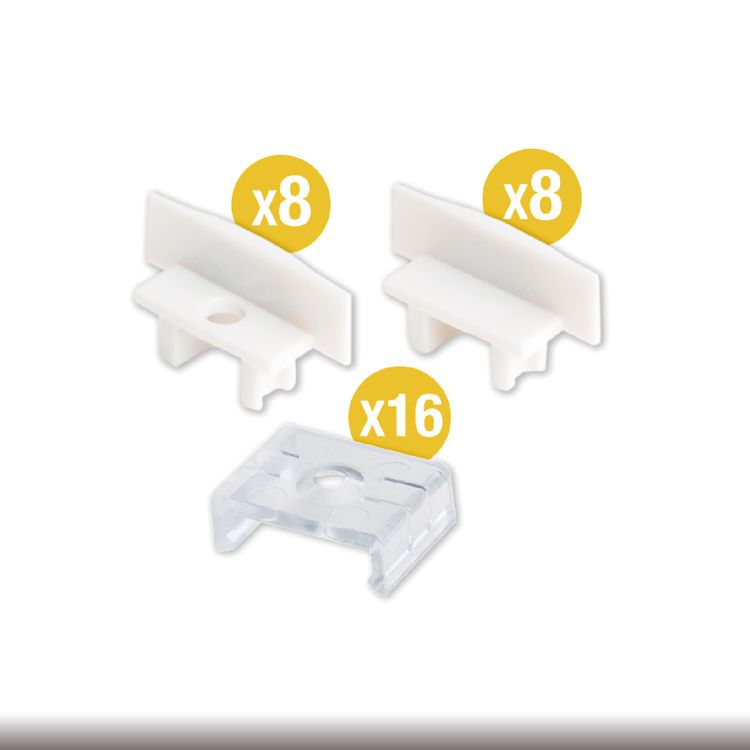 Kit of 2 Caps and 2 Clips for Aluminum Profile per-11-2m