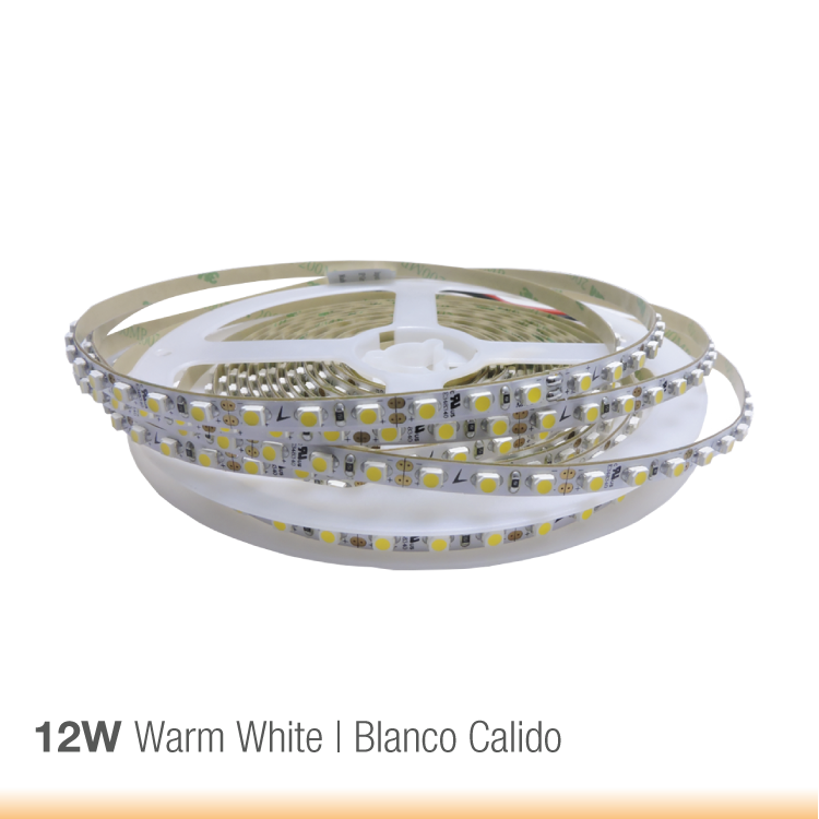 10mm SMD5050 LED Strip Warm White 3000ºK 24V 12W/m 1080lm/m 60LED/m 16.4ft