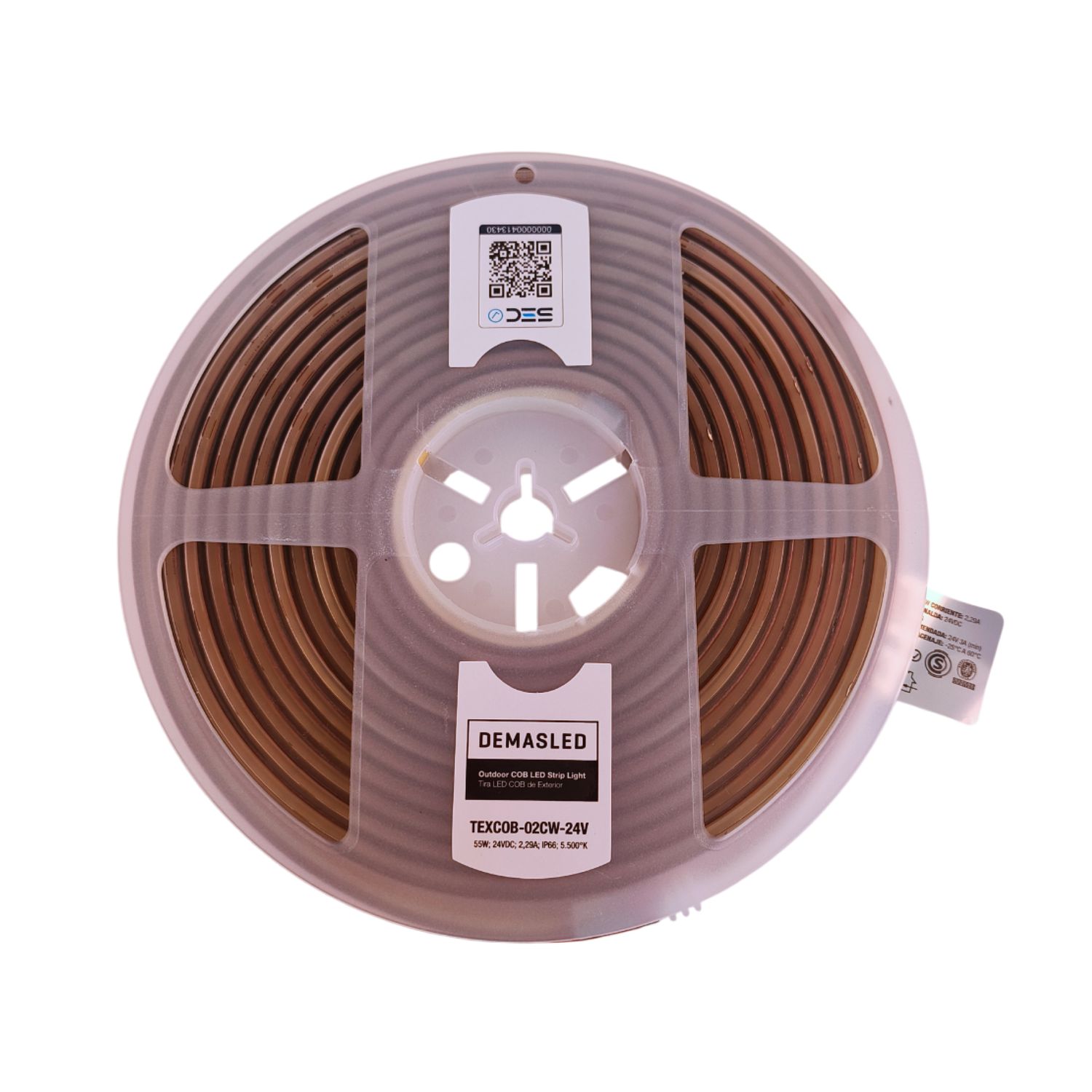 COB LED Strip 24V 11W/m Cold White 480 chip/m 8mm IP68, 16.4ft