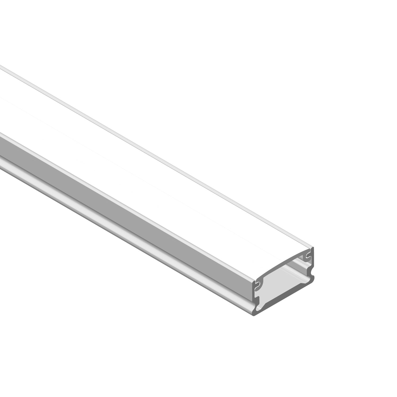 Aluminum Profile, Anodized, Flat, 0.66x0.27in, White Milky Cover, 6.56ft