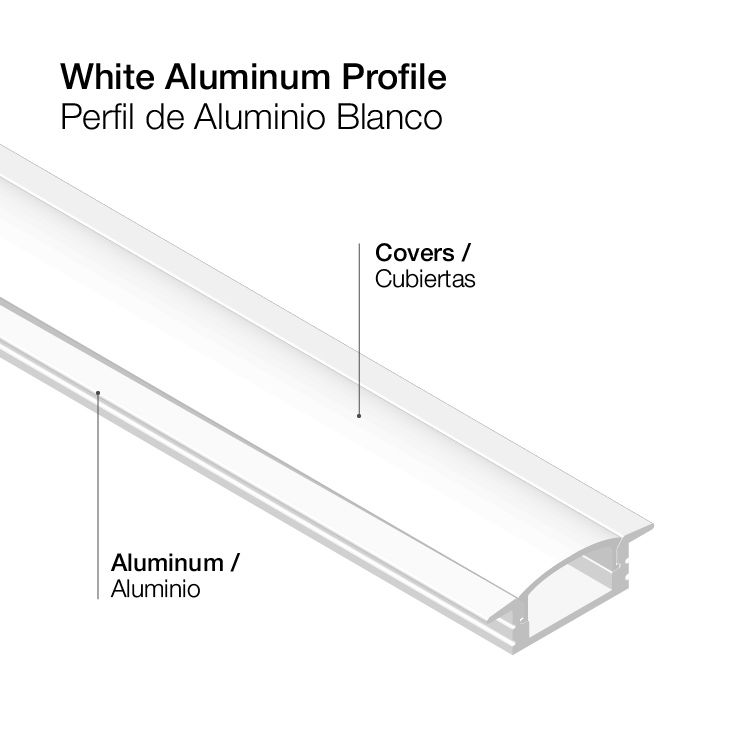 Recessed Anodized Aluminum Profile, White Milky Cover, 6.56ft 0.97x0.27in