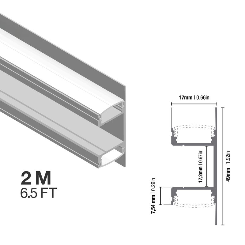 Surface-Mount Double anodized LED Aluminum Channel, 6.56ft 0.67x1.93in