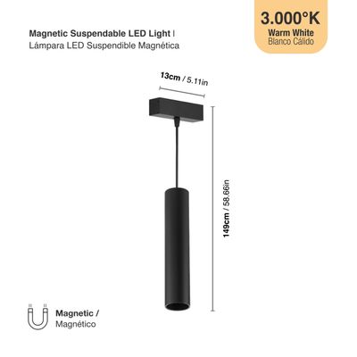 Black Magnetic LED Light, Hanging, 10W, Warm White 3000K, 36°, 685lm
