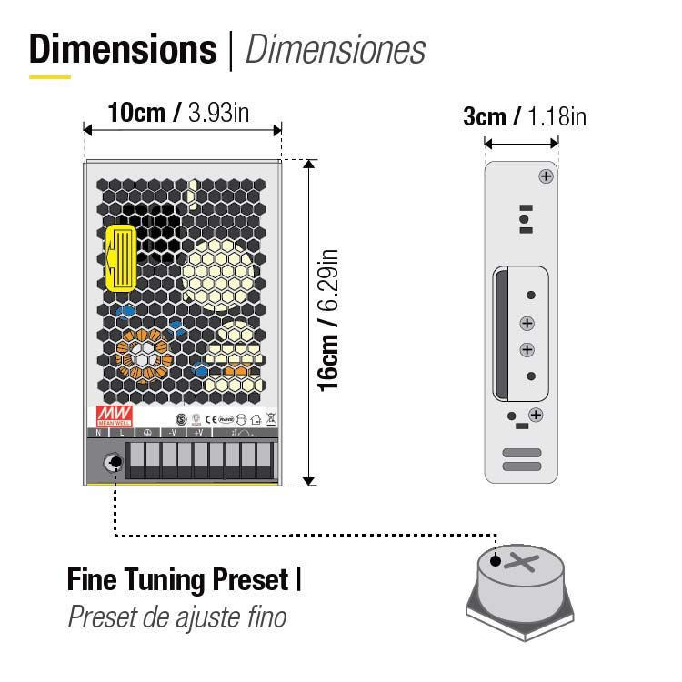Enclosed Switching Power Supply with Input Switch, Indoor, 12V 150W 12.5A