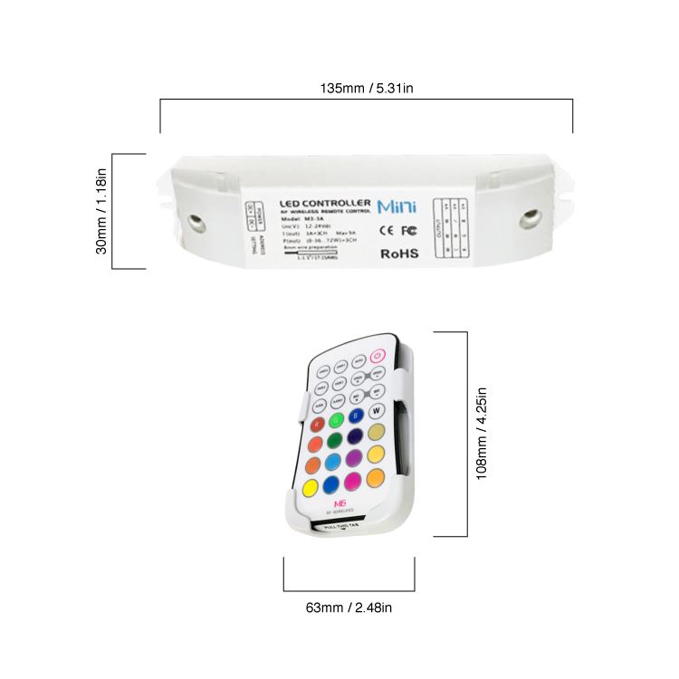 M6 Remote Control + LED LTECH M3-3A Controller 12-24V 108-216W 9A