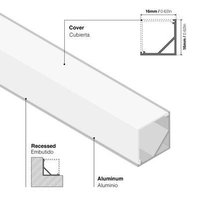 Surface Mount Anodized Aluminum Profile, V-Shape, 6.56ft 0.63x0.63in