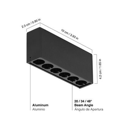 Black Magnetic Grille Track Light, 6W, Warm White 3000K, 34°, 510lm