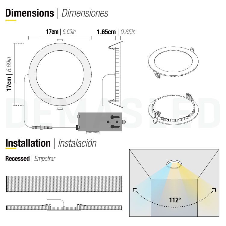 Dimmable Round White LED Panel of 6.7in, 15W 1,100lm Mixed White
