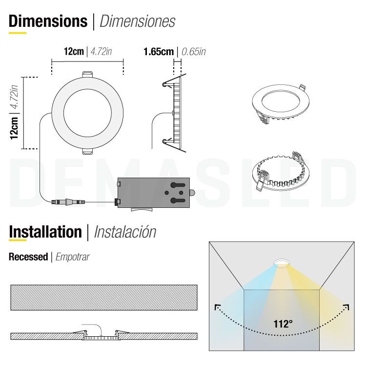 Dimmable Round White LED Panel of 4.7in, 10W 650lm Mixed White