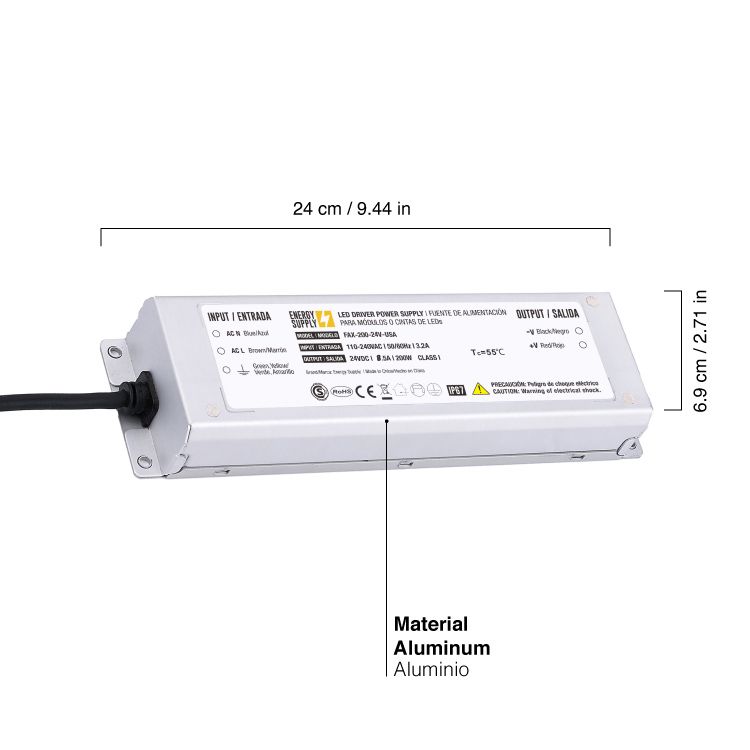 Outdoor Waterproof Power Supply IP67, 24V 8.3A 199W.110-240vAC